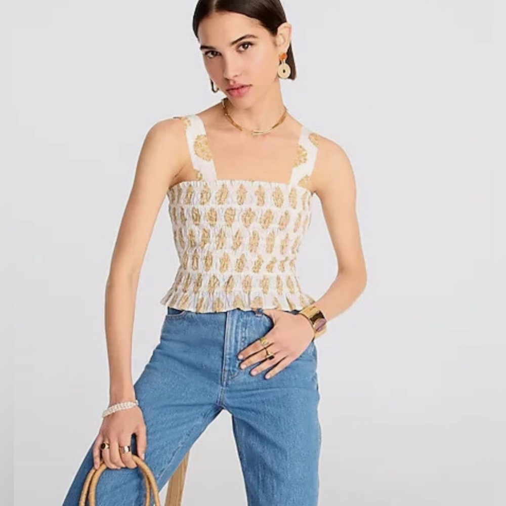 J. Crew Block Print Smocked Tank Top